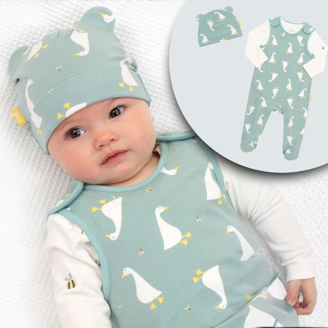 Kite Organic Little Goose Dungaree Baby Bundle with Hat