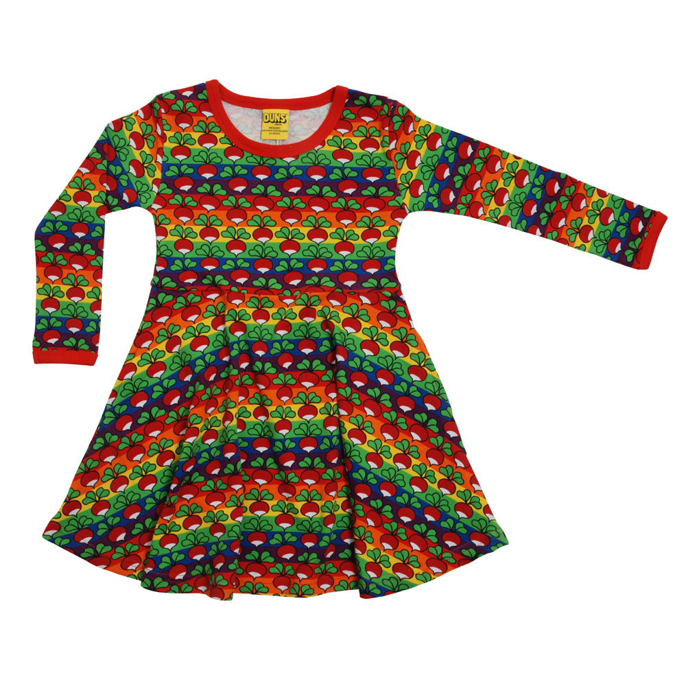 Duns Sweden Organic l/s Skater Dress - Rainbow Radish