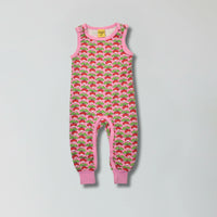Lilac chiffon radish print organic cotton infant dungarees for babies and toddlers — Baby Goes Retro