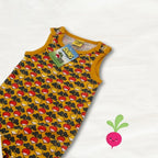 Yellow sleeveless dress with heart pattern on a white background