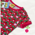 Children's underwear with radish pattern and Duns brand tag on a white background