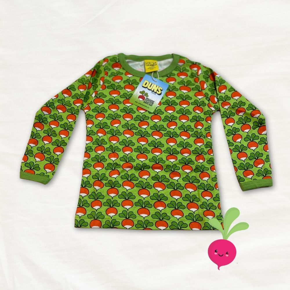 Children's long-sleeve shirt with Radish pattern on a white background