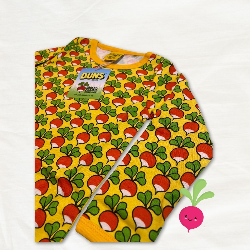 Colorful shirt with radish pattern on a white background