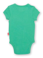 Green baby onesie on a white background
