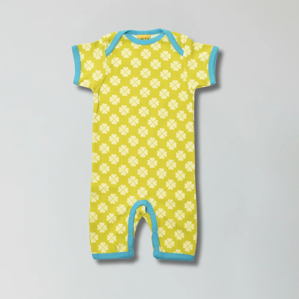 Sulphur spring green clover print organic cotton summer suit romper for babies — Baby Goes Retro
