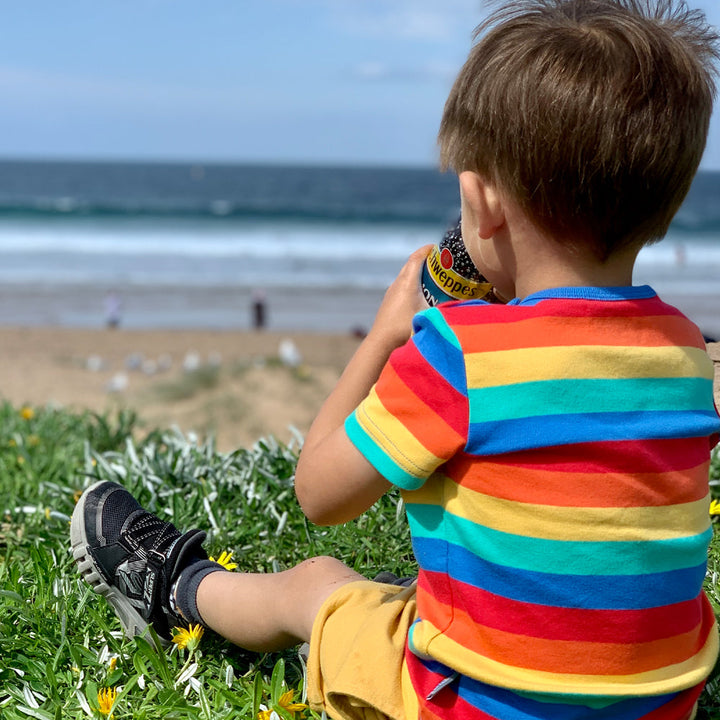 Frugi Organic Favourite s/s Tee - Rainbow Stripe Frugi T-shirts