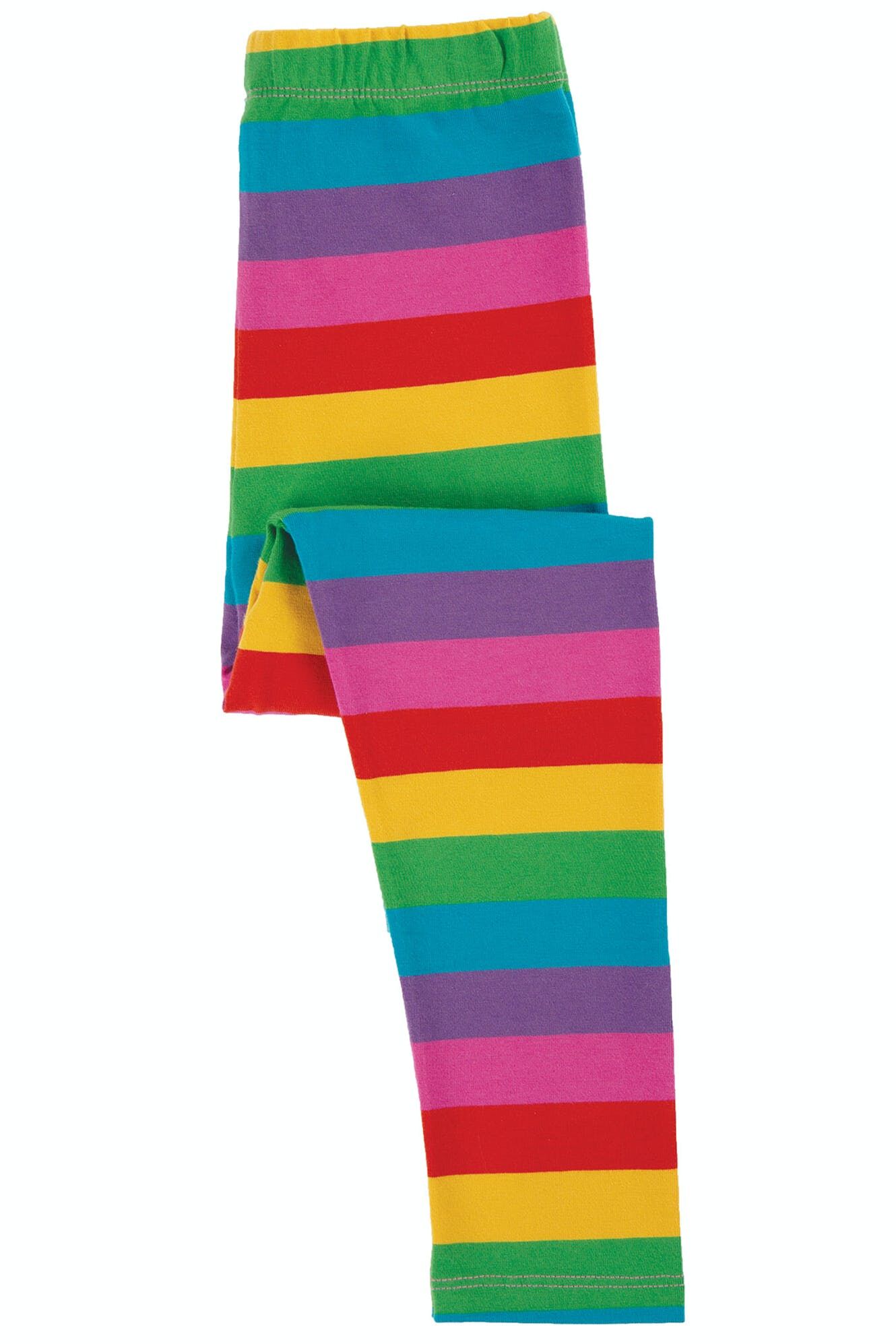Colorful striped leggings on a white background