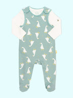 Kite Organic Little Goose Dungaree Set with goose and bee print