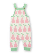 Children's overalls with pink pear pattern on a white background