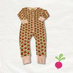 Baby onesie with radish pattern on a white background