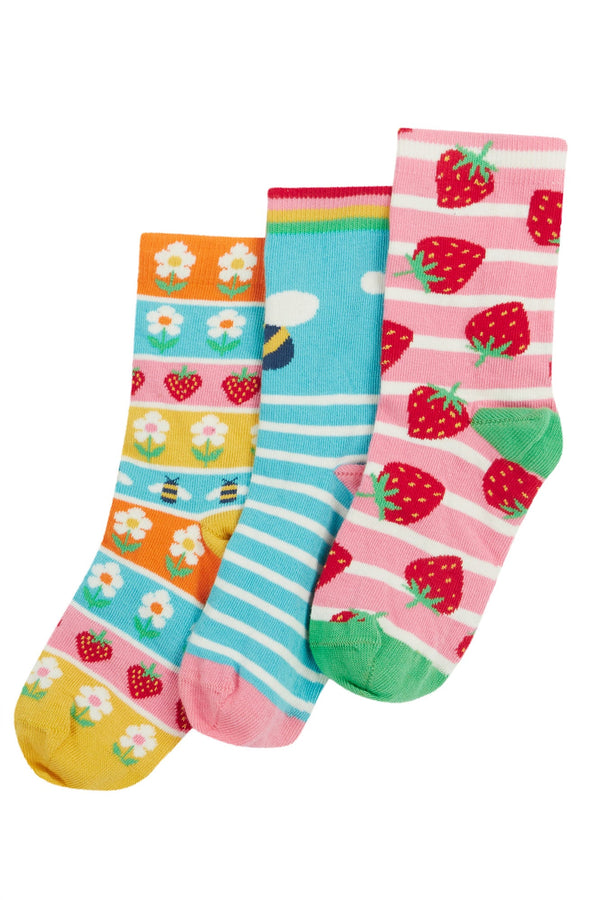 Frugi Rock My Socks Strawberry Multipack 3 Pack Frugi Socks