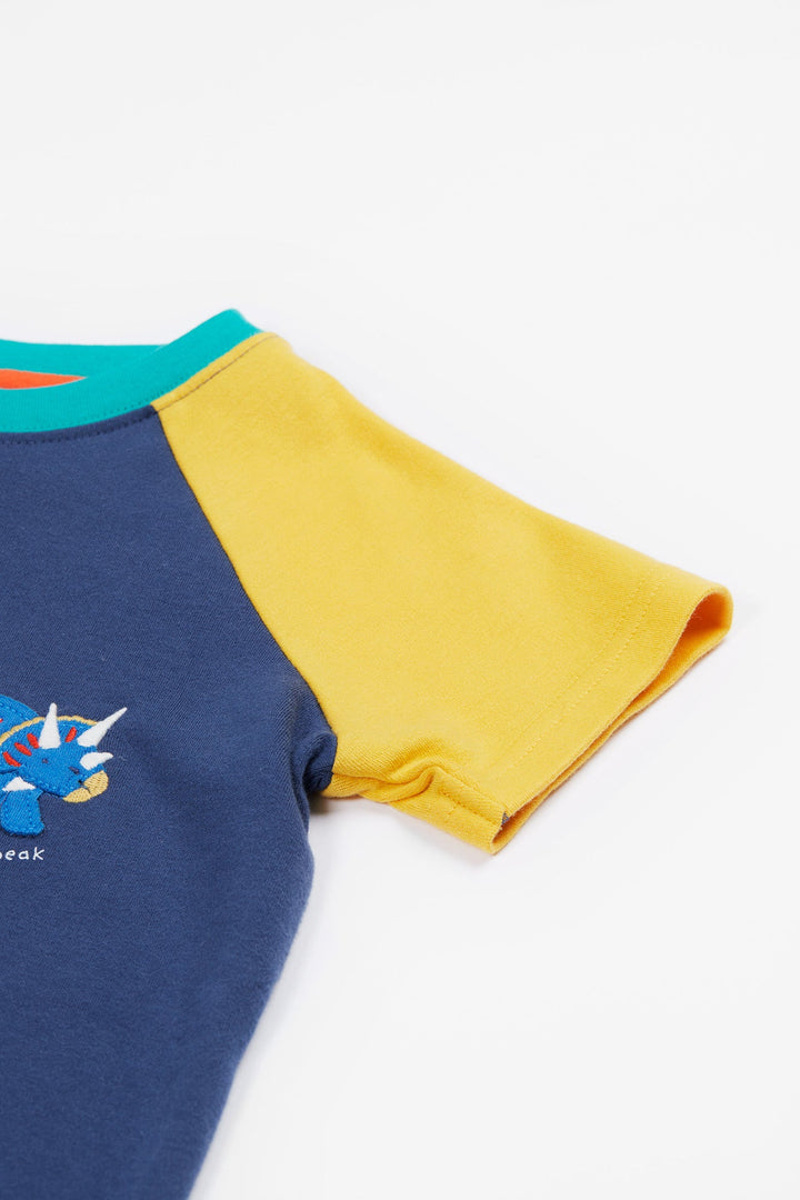Frugi Renny Raglan Navy Blue/Dino T-Shirt Frugi T-shirts