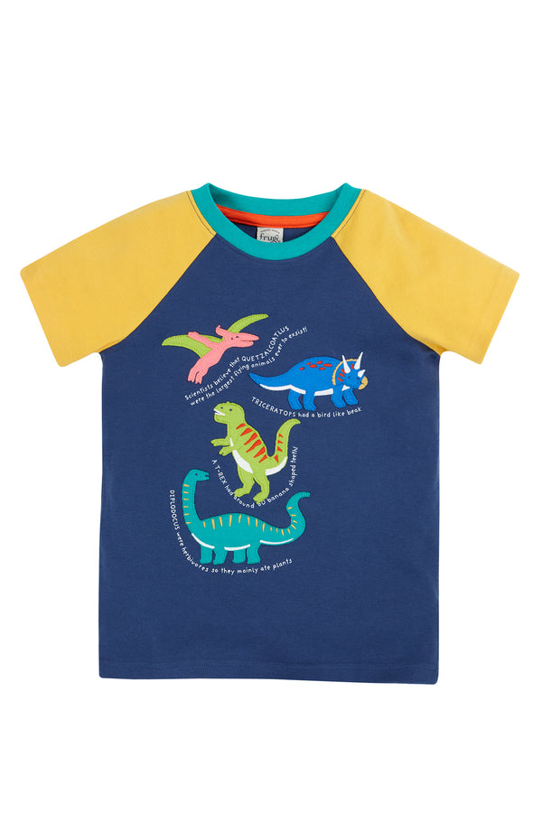Frugi Renny Raglan Navy Blue/Dino T-Shirt Frugi T-shirts