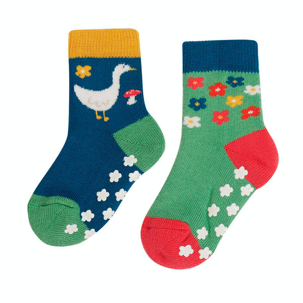 Frugi Organic Grippy Socks - Fjord Green/Geese Frugi Socks