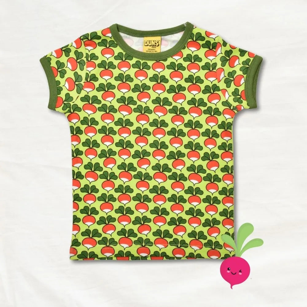 T-shirt with radish pattern on a white background