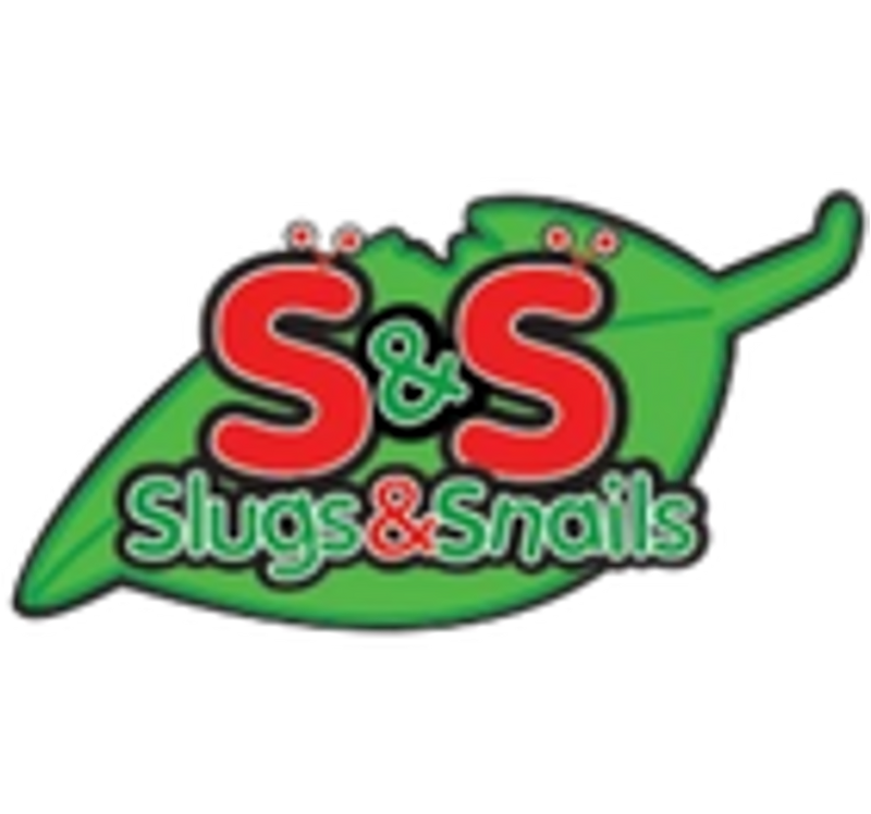 Logo of S & S Slugs & Snails with a green leaf shape on a white background