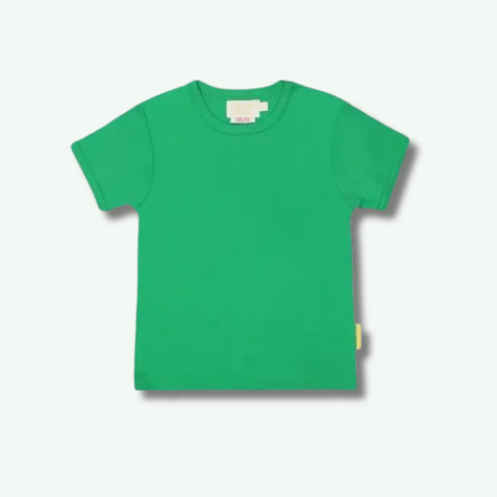 Green t-shirt on a light gray background