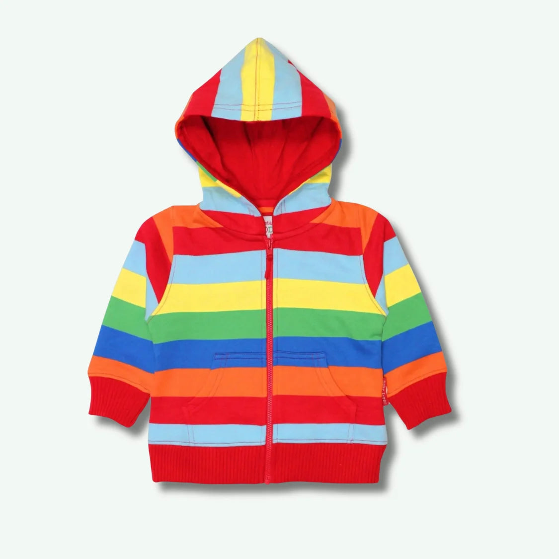 Colorful striped hoodie with a hood on a white background