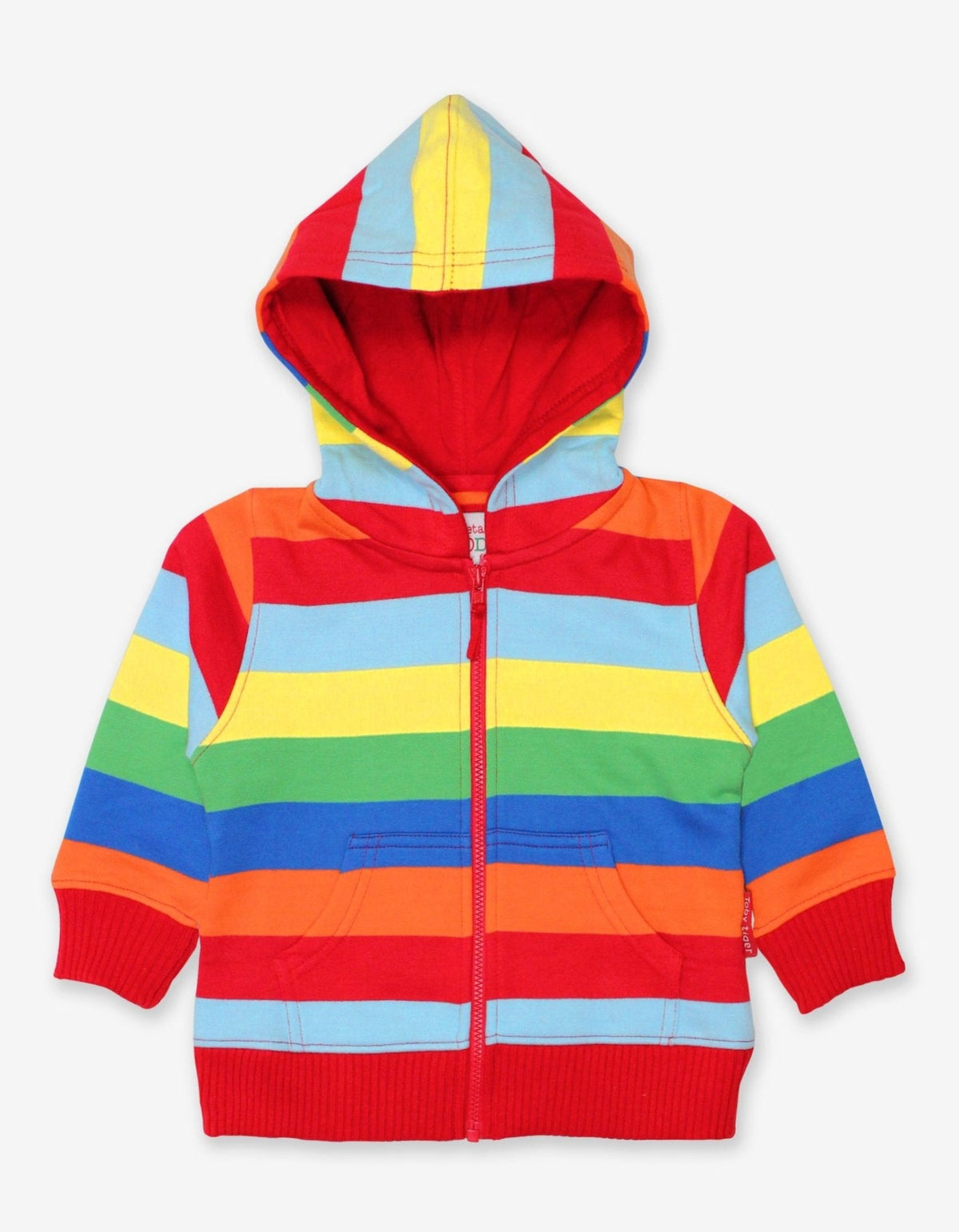 Colorful striped hoodie with a hood on a white background