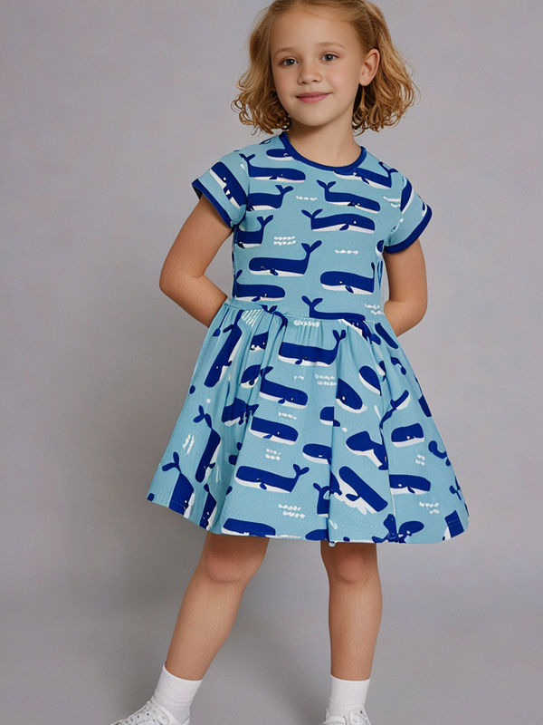 Toby Tiger Organic Whale Waves Print Skater Dress