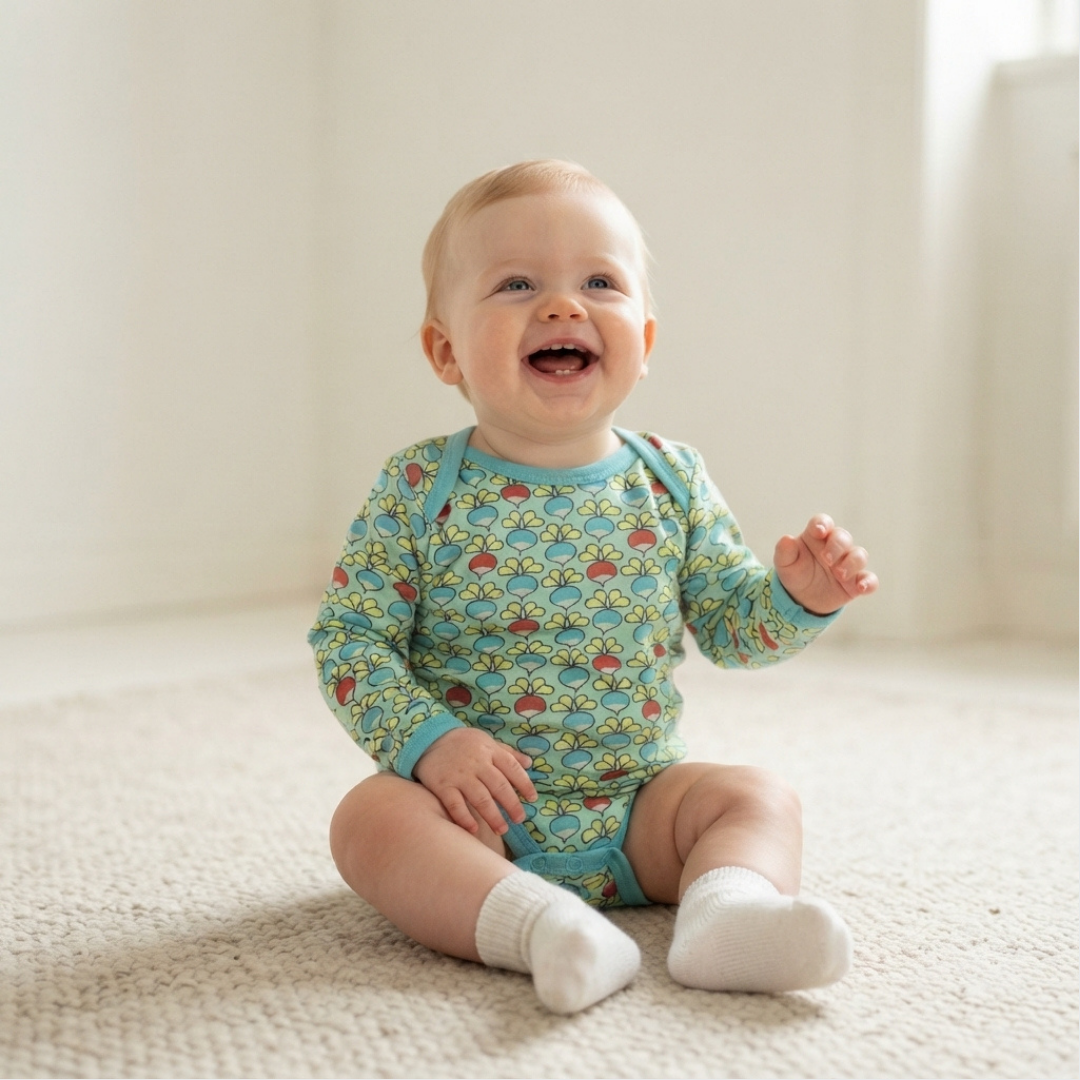 Baby boy wearing organic duns sweden baby clothes