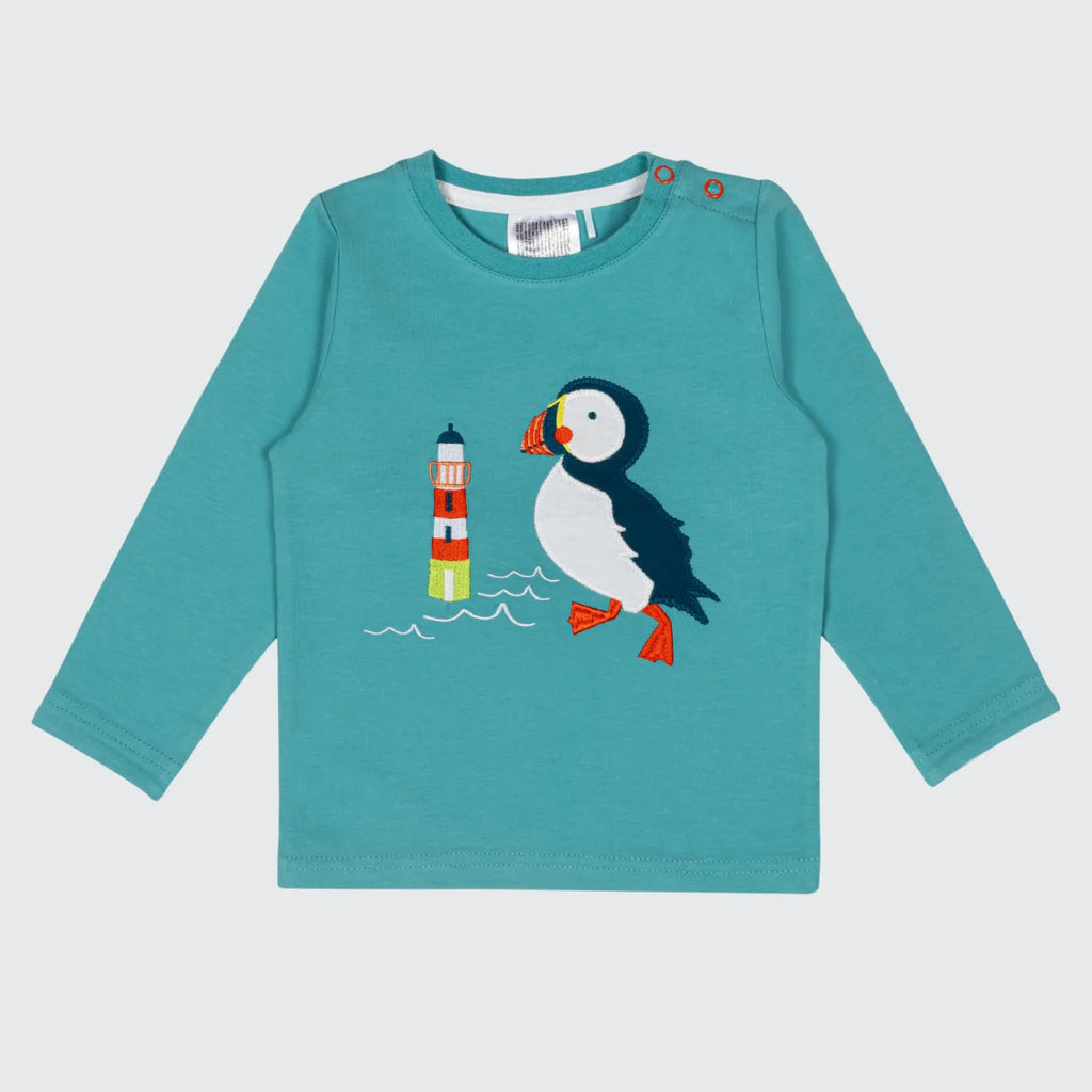 Kenzie the puffin print long sleeve top for babies and toddlers — Baby Goes Retro
