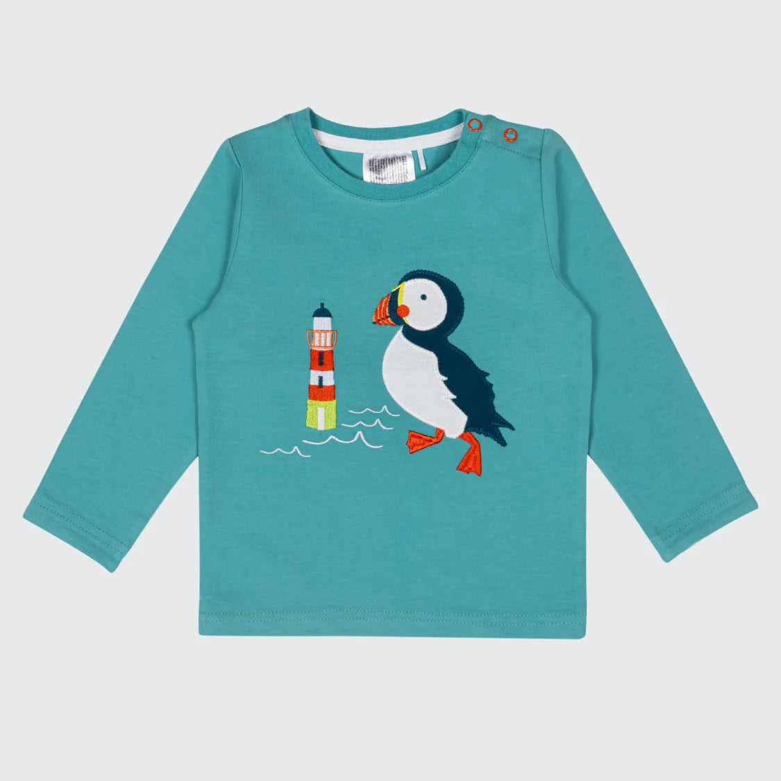 Kenzie the puffin print long sleeve top for babies and toddlers — Baby Goes Retro