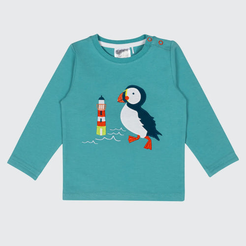 Kenzie the puffin print long sleeve top for babies and toddlers — Baby Goes Retro
