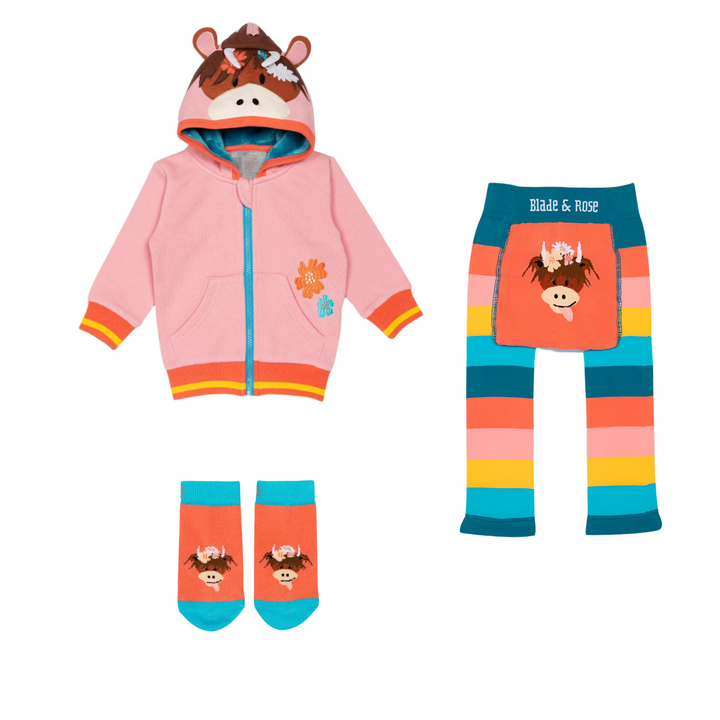 Blade & Rose Bonnie Highland Cow Girls Hoodie Set Blade & Rose Gift Bundle