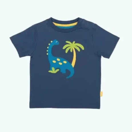 Brachiosaurus Organic Cotton Navy Blue Appliqué T Shirt - T-shirts