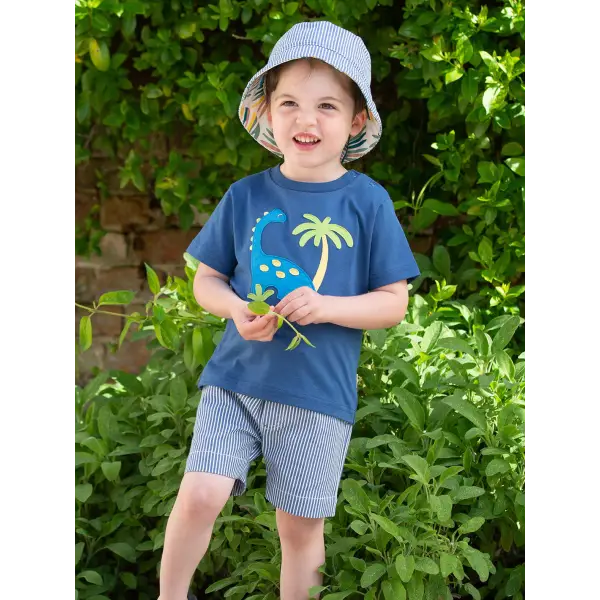 Brachiosaurus Organic Cotton Navy Blue Appliqué T Shirt - T-shirts