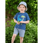 Brachiosaurus Organic Cotton Navy Blue Appliqué T Shirt - T-shirts