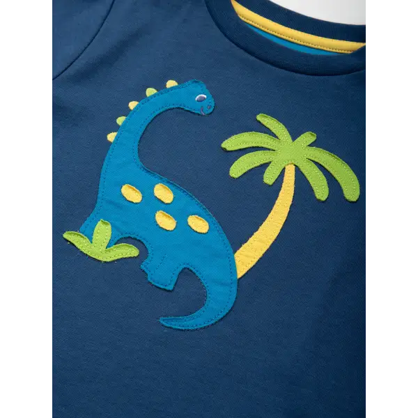 Brachiosaurus Organic Cotton Navy Blue Appliqué T Shirt - T-shirts