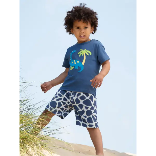 Brachiosaurus Organic Cotton Navy Blue Appliqué T Shirt - T-shirts