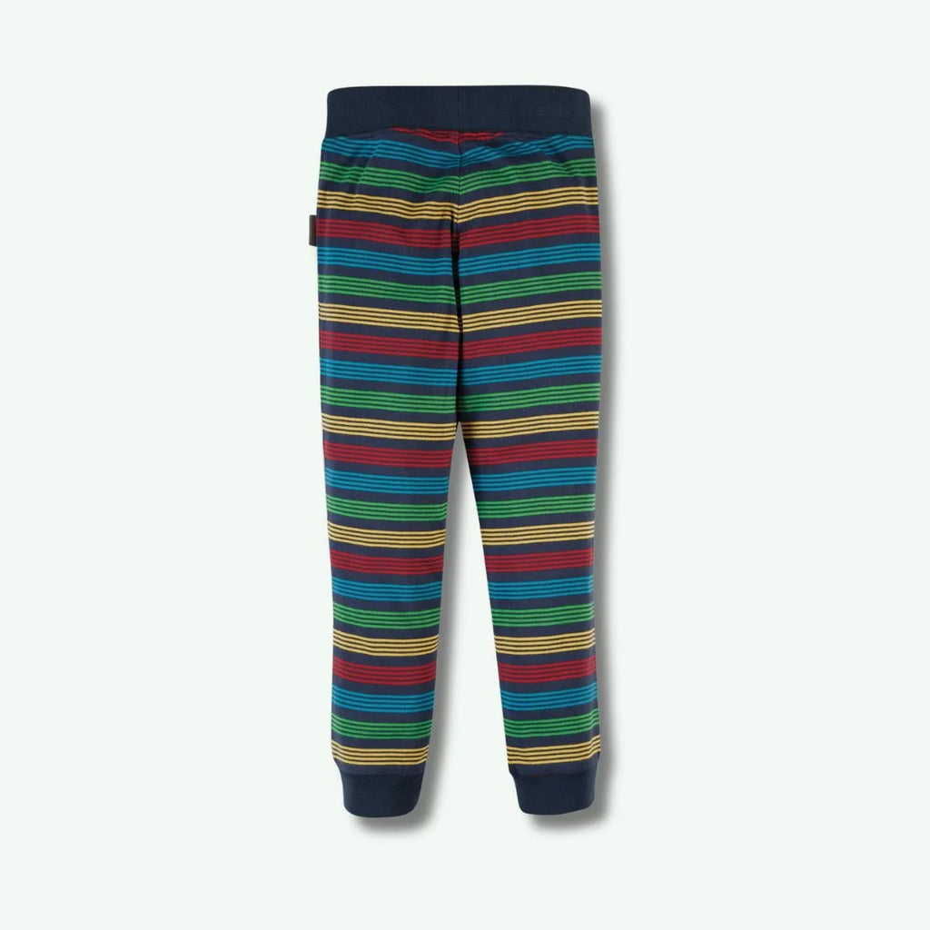 Colorful striped leggings on a white background