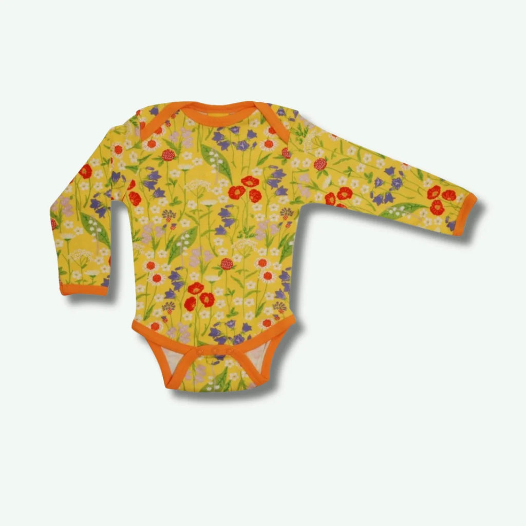 Children's floral long-sleeve onesie on a white background