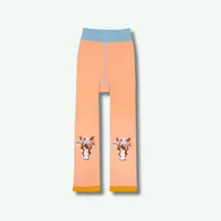 Peach-colored leggings with horse designs on a white background