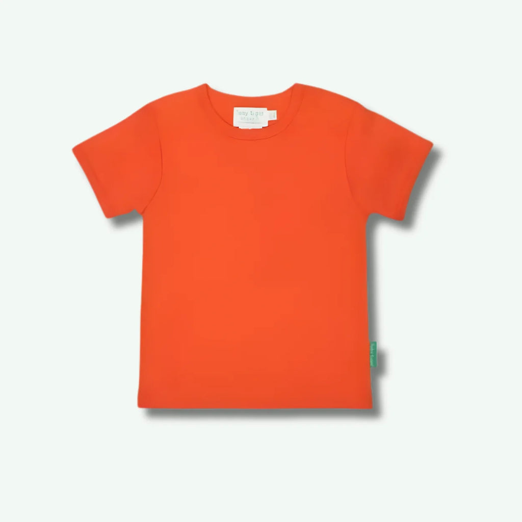 Orange t-shirt on a light gray background