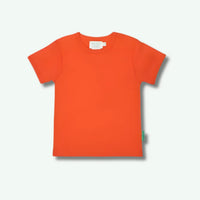 Orange t-shirt on a light gray background