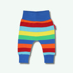 Colorful striped baby leggings on a white background