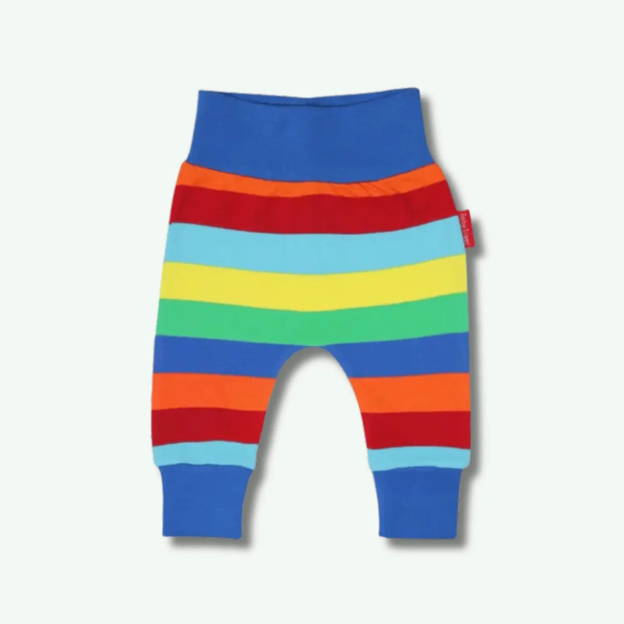 Colorful striped baby leggings on a white background