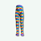 Colorful rainbow-patterned tights on a white background