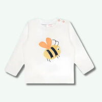 White long-sleeve shirt with a bee design on a white background