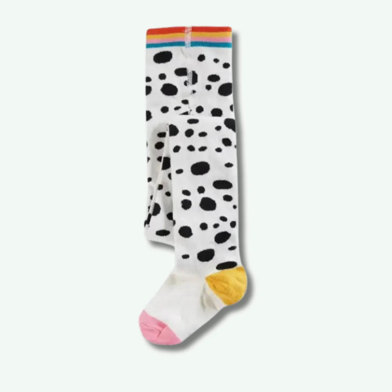 Knee-high sock with Dalmatian pattern on a white background