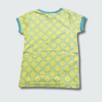 Clover print organic kidswear short sleeve top in green ash with capri blue trim, DUNS Sweden – infant shirts, organic kidswear