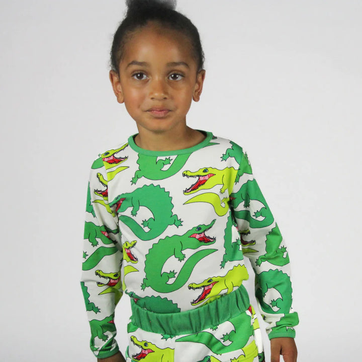 Smafolk Organic Kids l/s Tee - Crocodiles - Cream Smafolk T-shirts