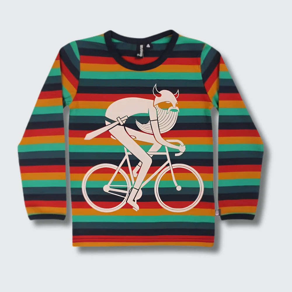 Danefae Biking Viking Savlamar long sleeve tee, retro kids clothes Australia, front view