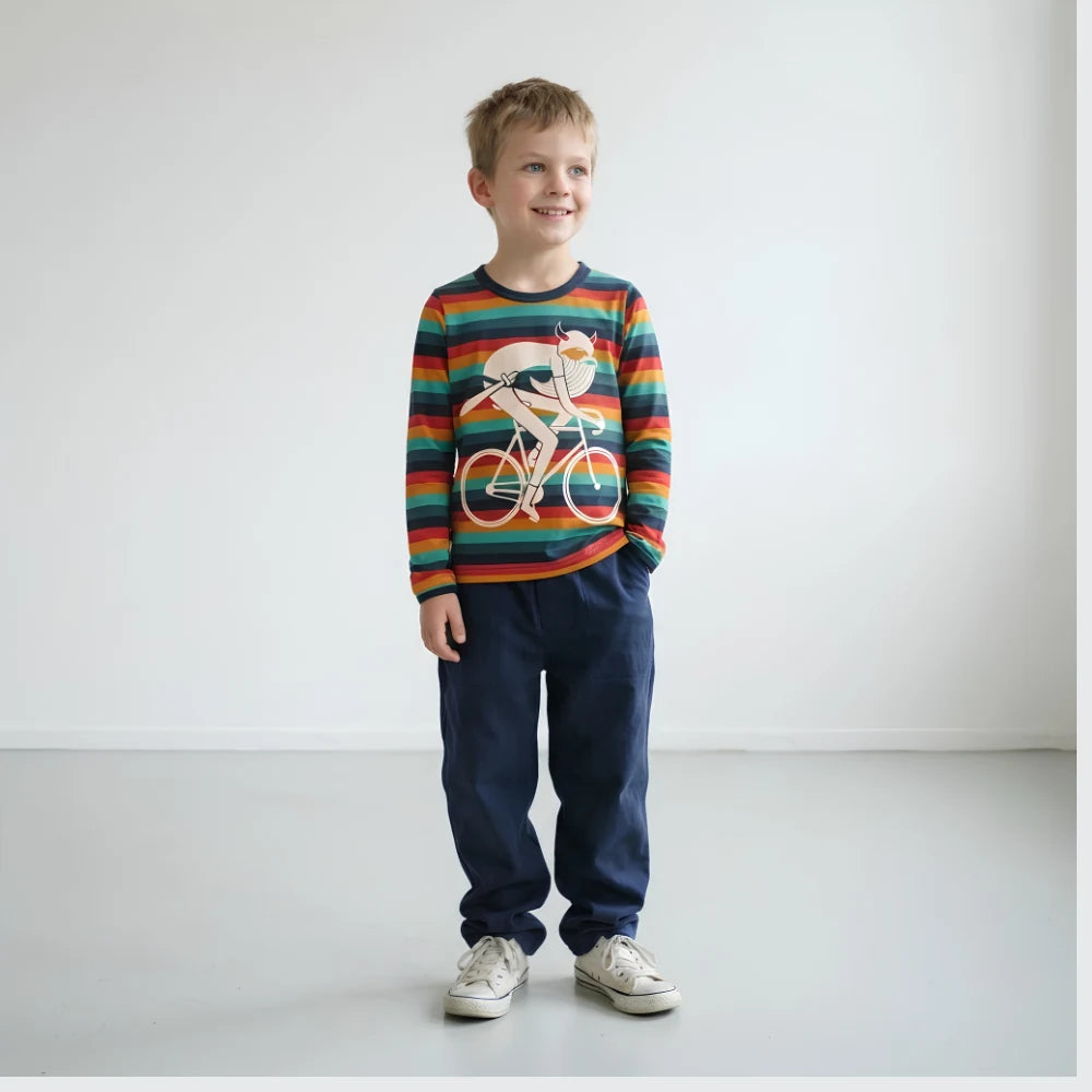 Danefae Biking Viking Savlamar long sleeve tee, retro kids clothes Australia, close-up print detail
