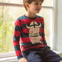 Danefae Erik Dark Red Dark Navy long sleeve tee, retro kids clothes, front view