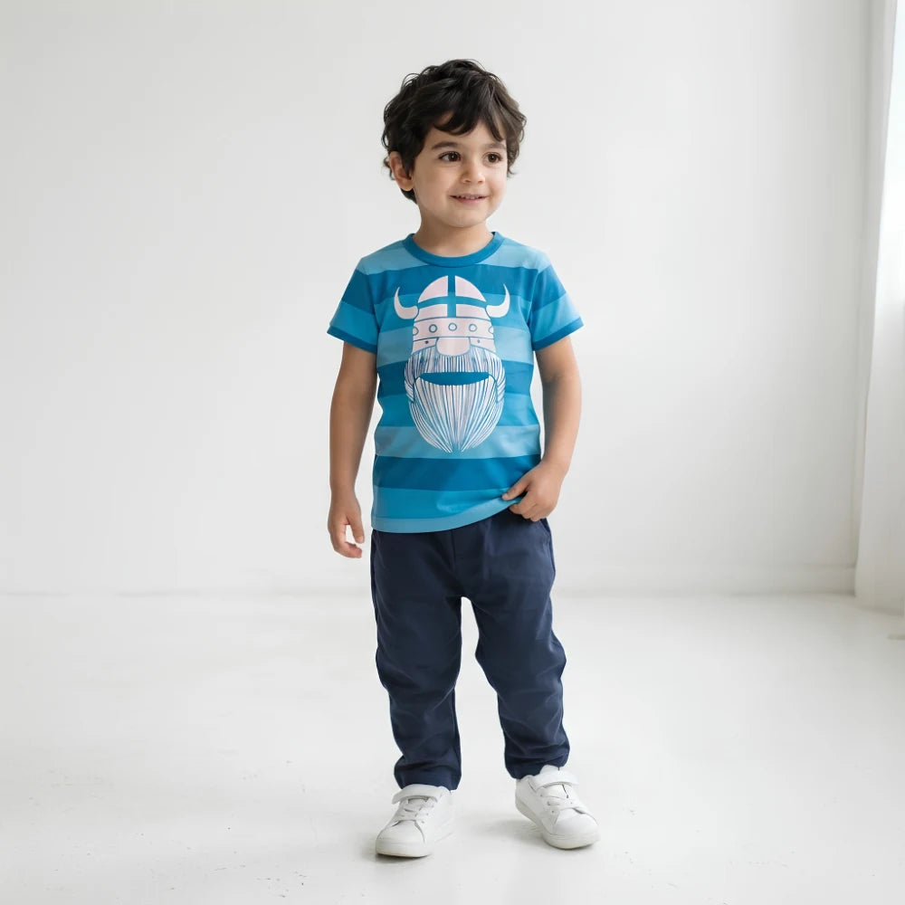 Danefae Erik Open Ocean tee, colourful kids clothing, close-up print detail